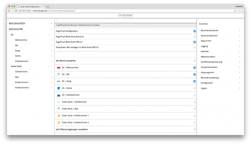 Benutzerverwaltung und User-Management - Heizungssteuerung von Controme