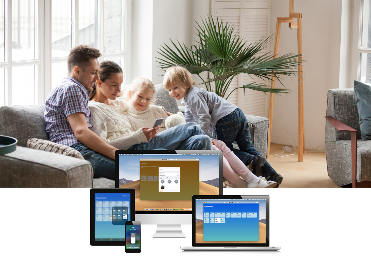 Controme Heizungssteuerung auf iPhone, iPad, Mac und MacBook im Wohnzimmer